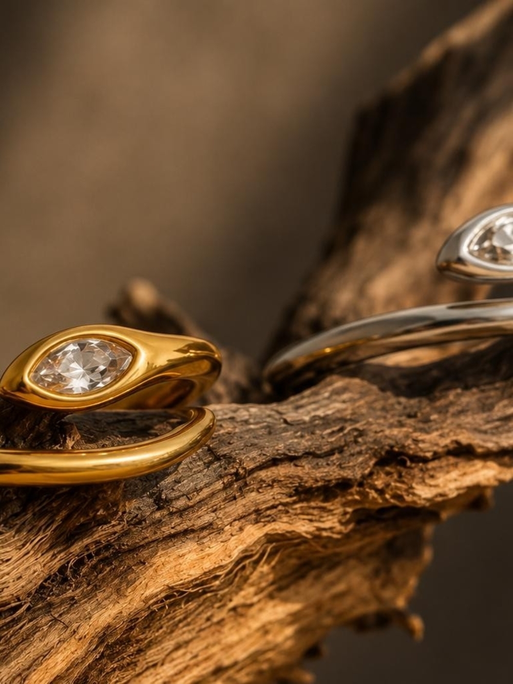 Gold Tone Open Wrap Ring with Marquise Clear Stone - Picture 4 of 6